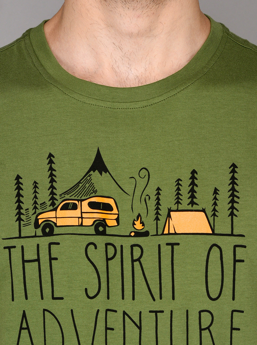 Green Printed Slim Fit Round Neck T-Shirt | JB Sport