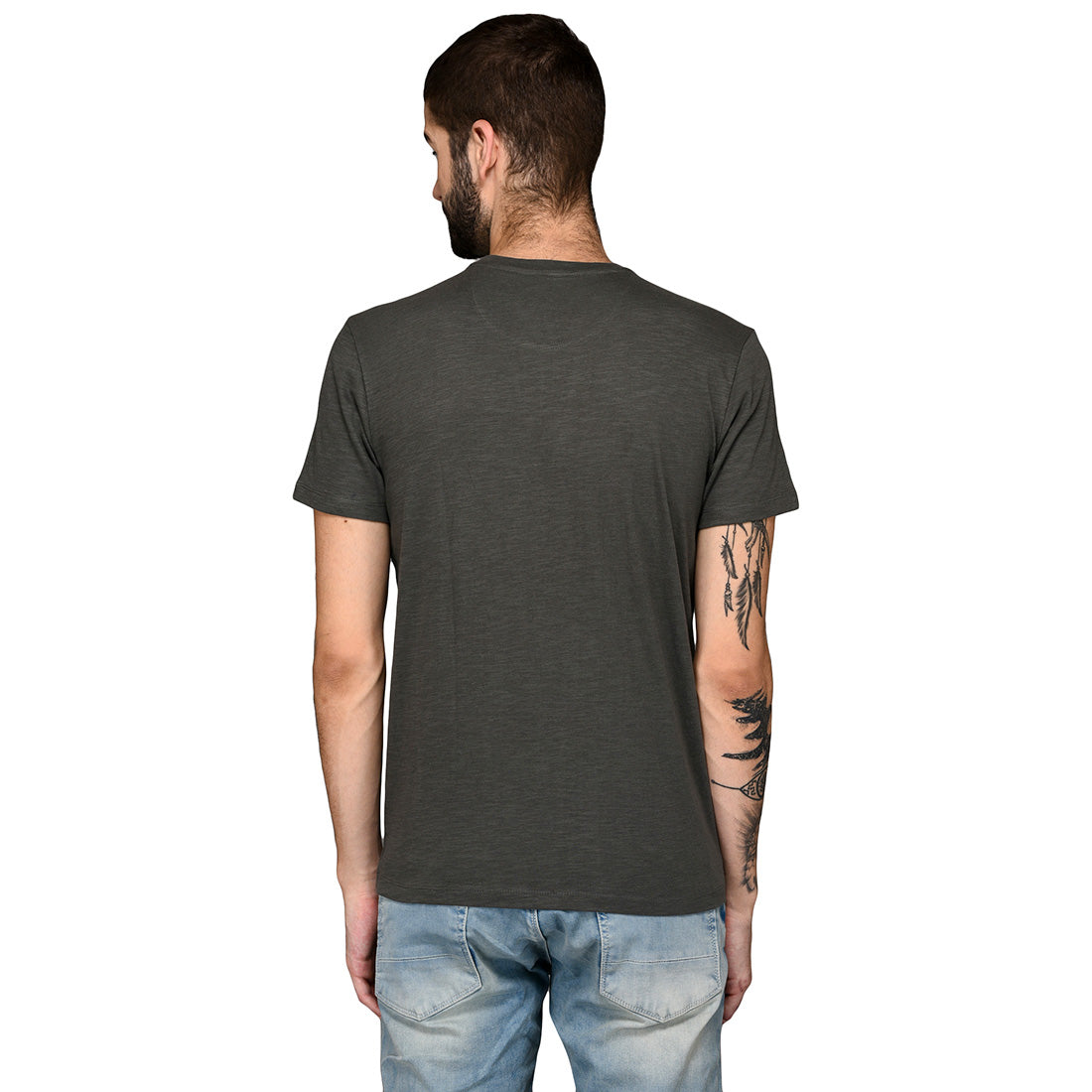 Dark Grey Printed Slim Fit Round Neck T-Shirt | JB Sport