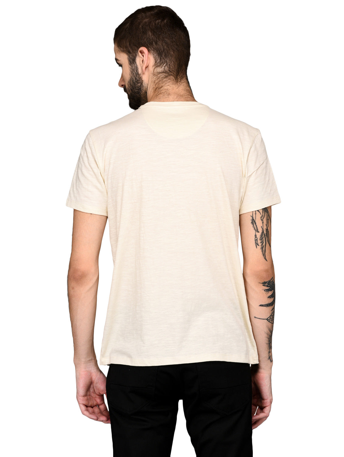 Beige Printed Slim Fit Round Neck T-Shirt | JB Sport