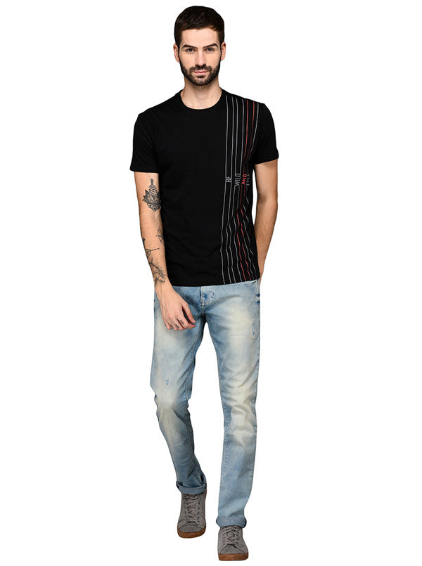 Black Slim Fit Round Neck T-Shirt | JB Sport