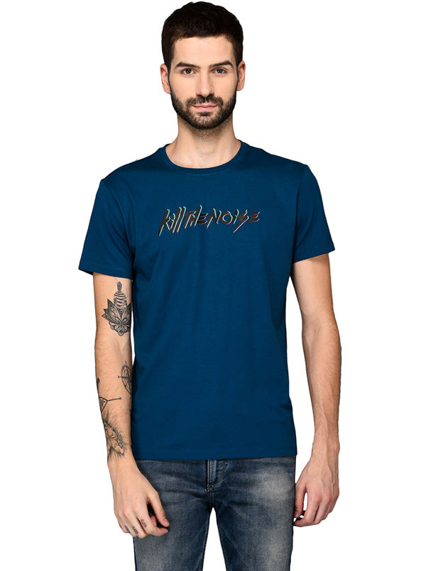 Blue Printed Slim Fit Round Neck T-Shirt | JB Sport