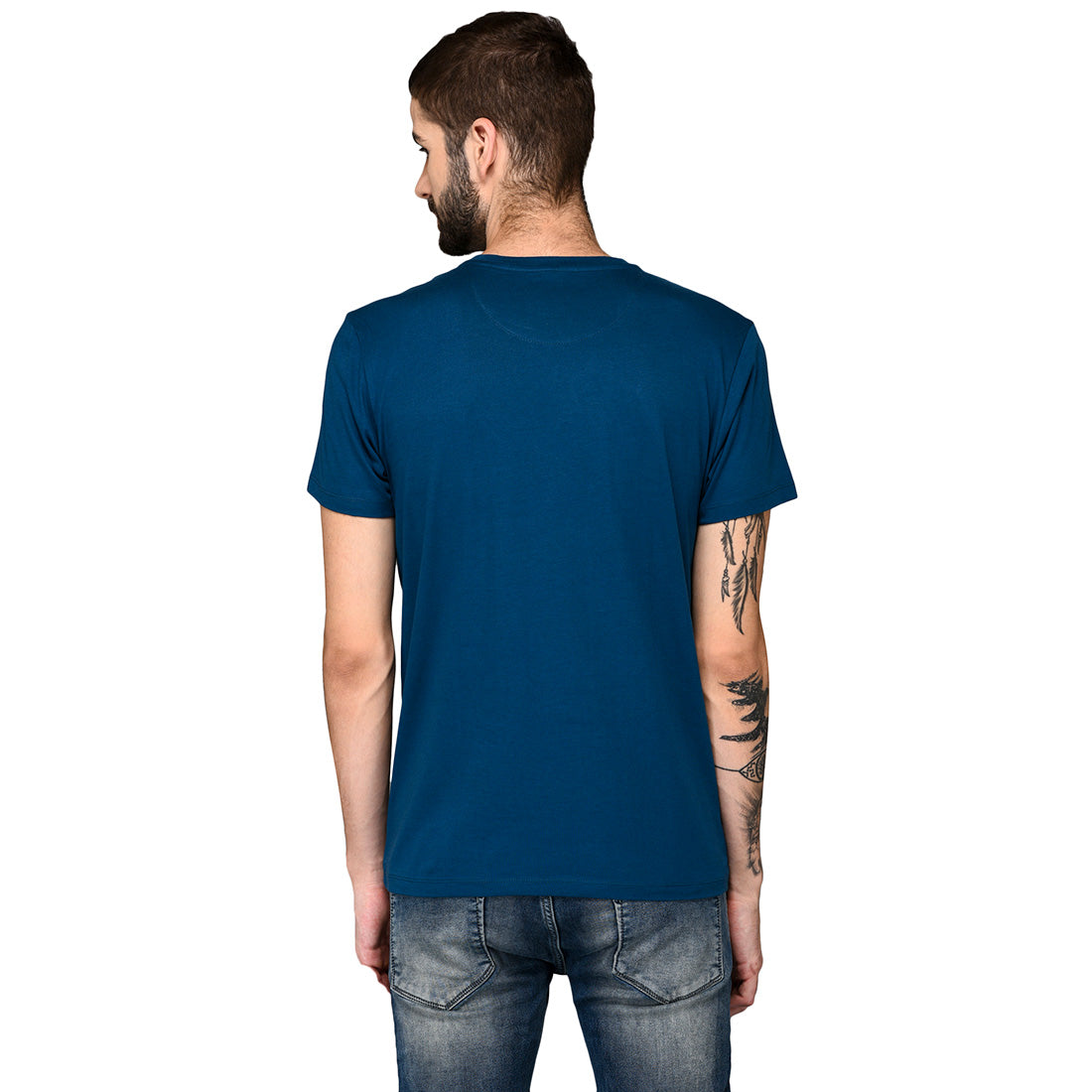 Blue Printed Slim Fit Round Neck T-Shirt | JB Sport