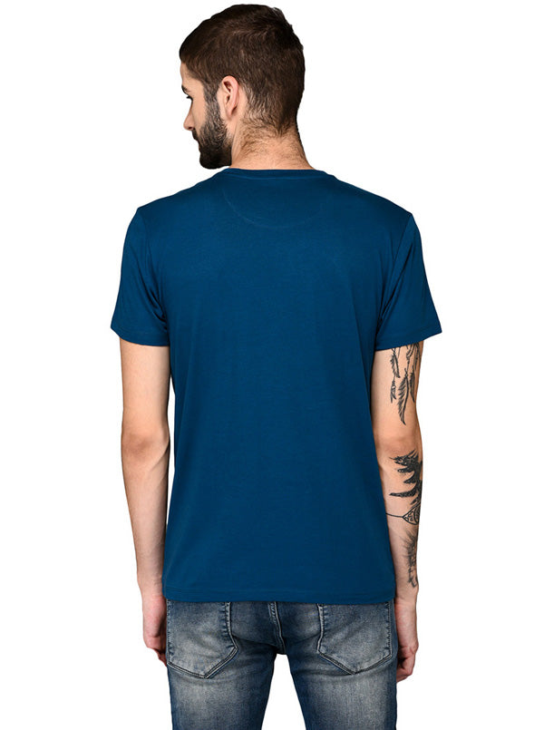 Blue Printed Slim Fit Round Neck T-Shirt | JB Sport