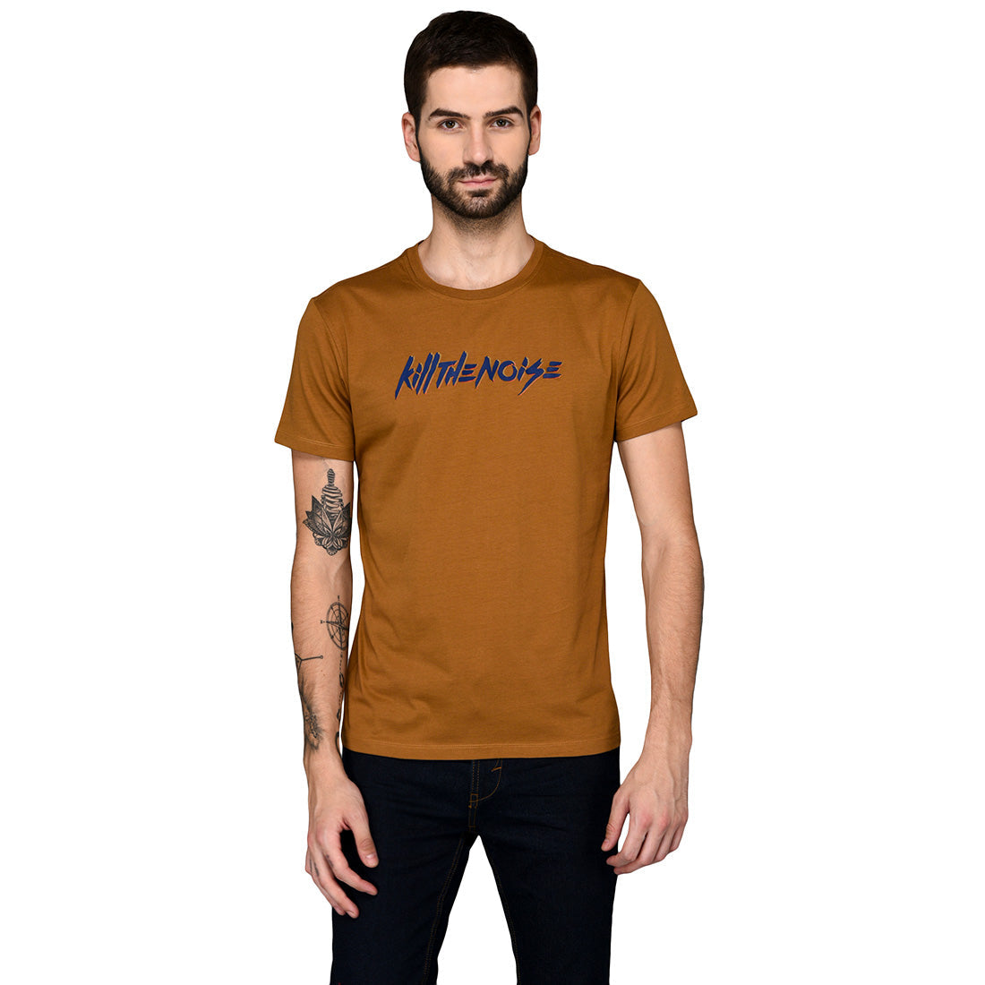 Brown Printed Slim Fit Round Neck T-Shirt | JB Sport