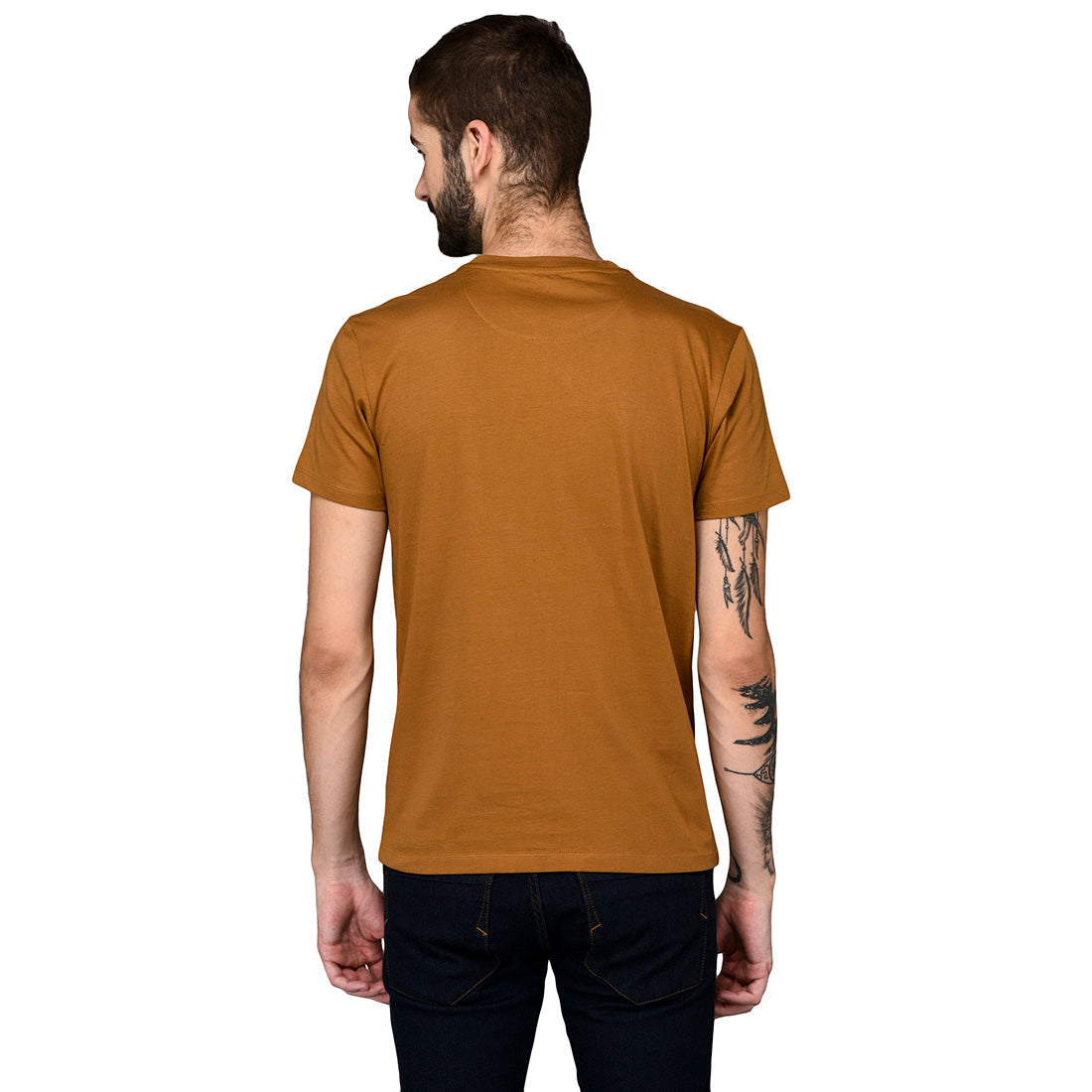 Brown Printed Slim Fit Round Neck T-Shirt | JB Sport