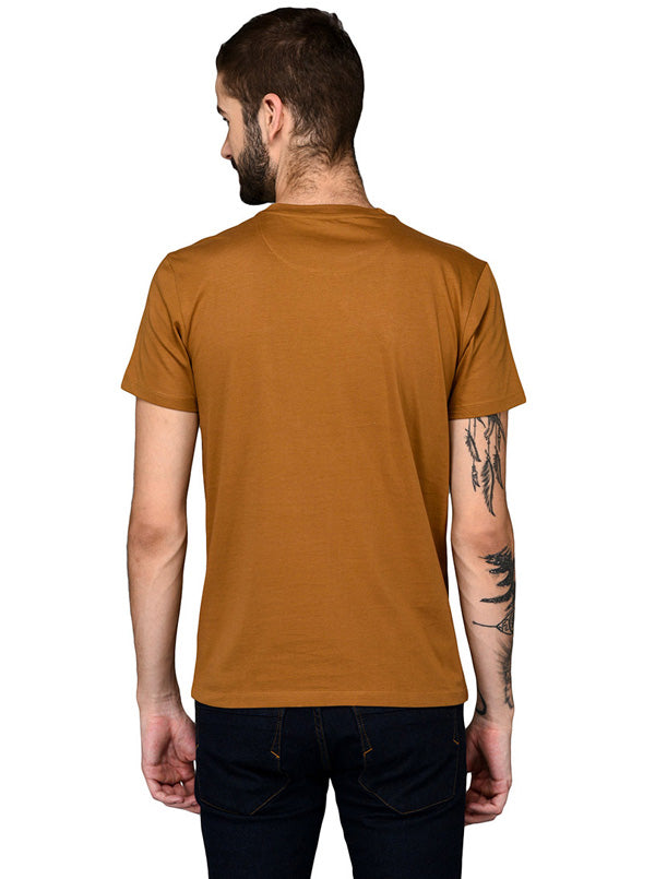 Brown Printed Slim Fit Round Neck T-Shirt | JB Sport