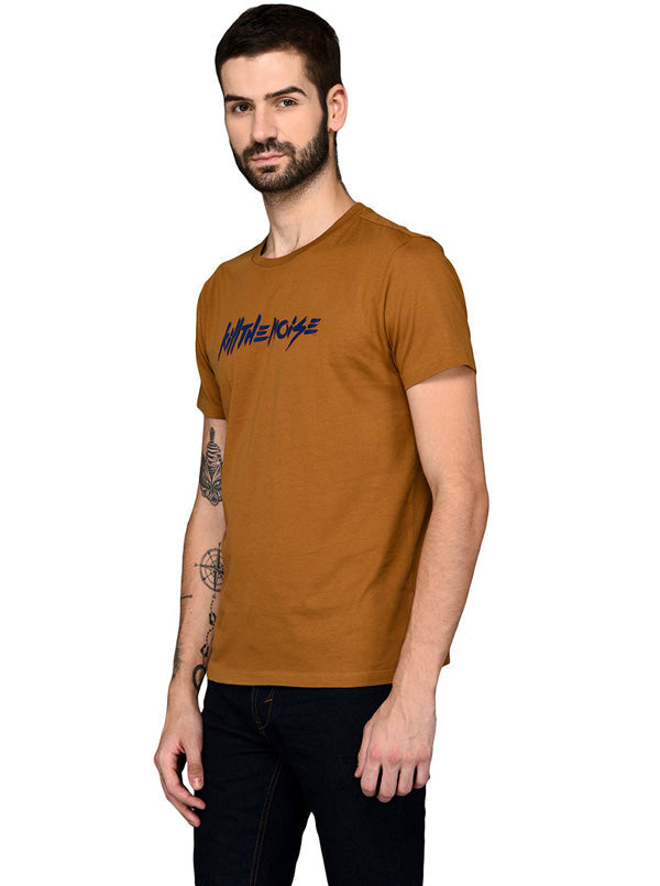 Brown Printed Slim Fit Round Neck T-Shirt | JB Sport