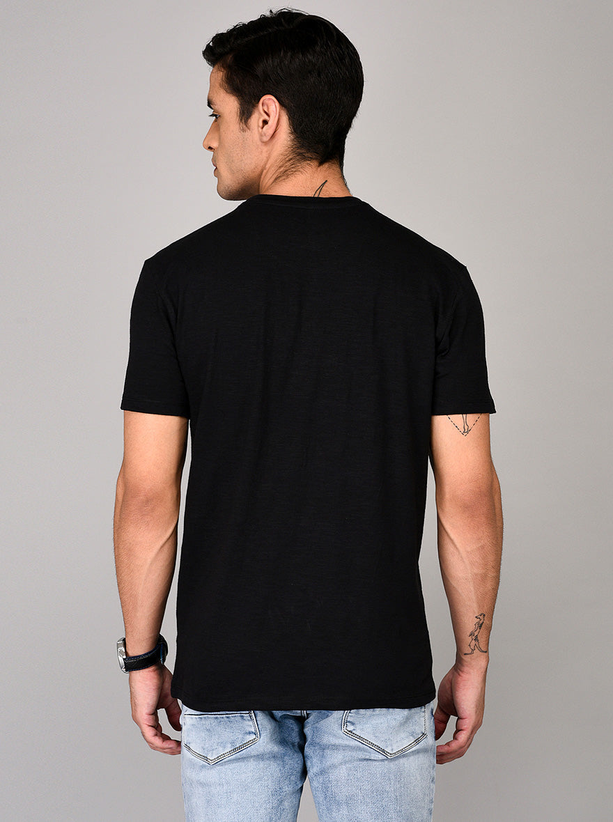 Black Printed Slim Fit Round Neck T-shirt | JB Sport