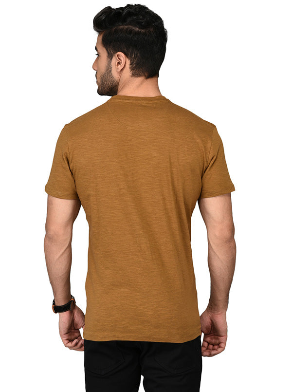 Brown Printed Slim Fit Round Neck T-shirt | JB Sport