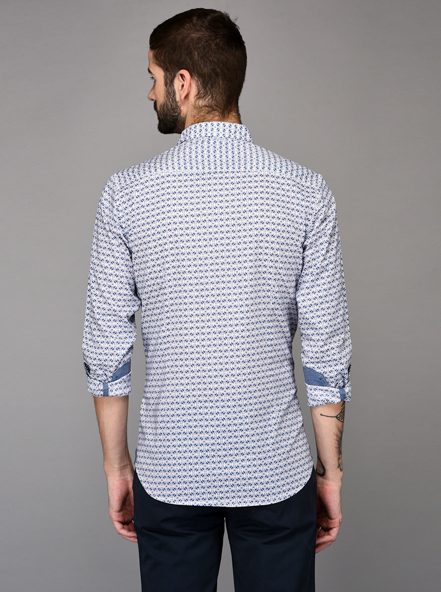 JB Sport Blue & White Printed Slim Fit Casual Shirt