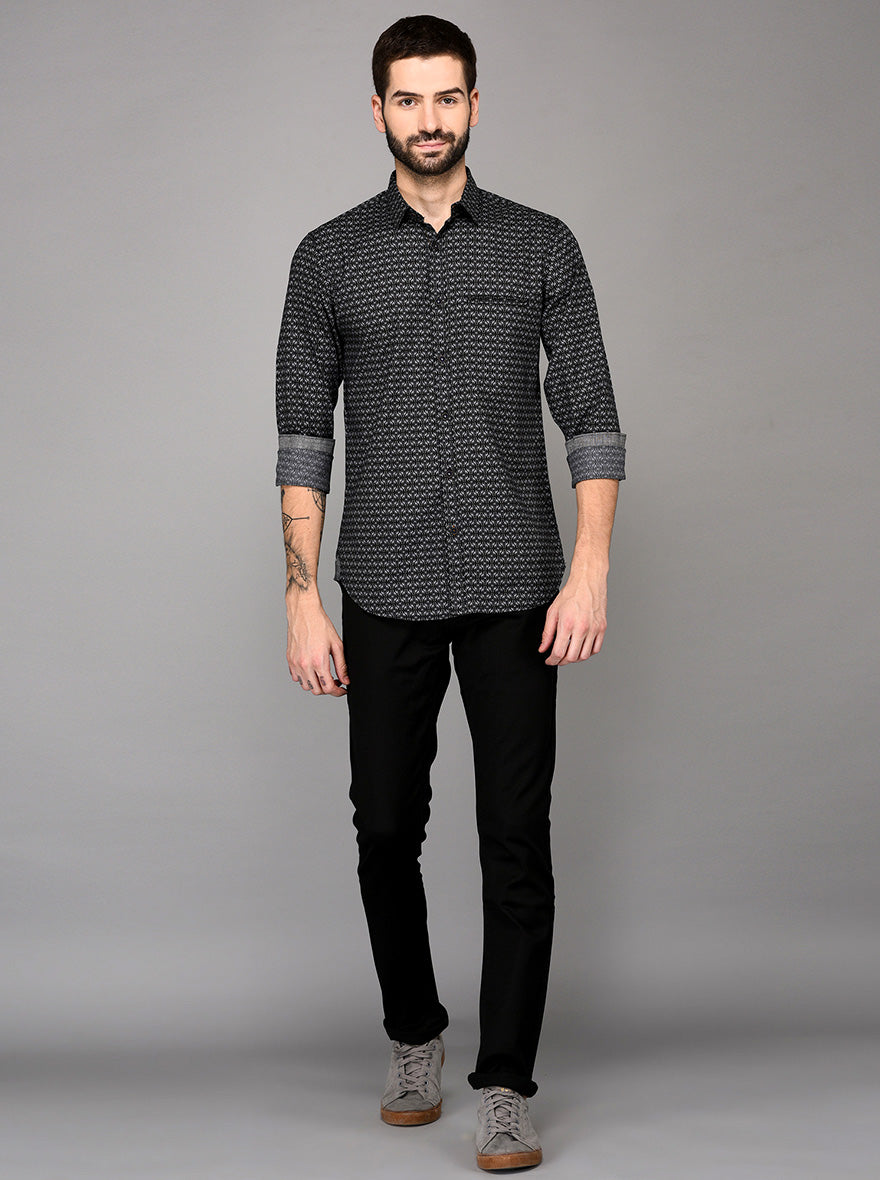 JB Sport Black Printed Slim Fit Casual Shirt