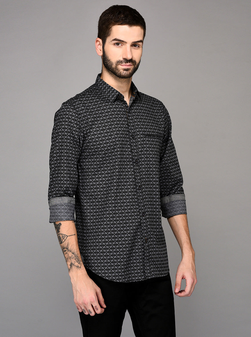 JB Sport Black Printed Slim Fit Casual Shirt