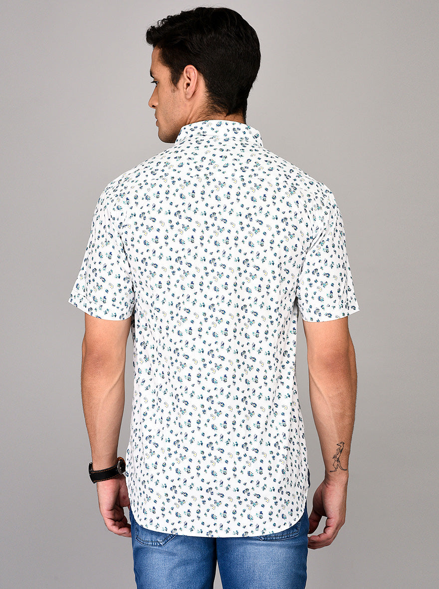 JB Sport White & Blue Printed Slim Fit Casual Shirt