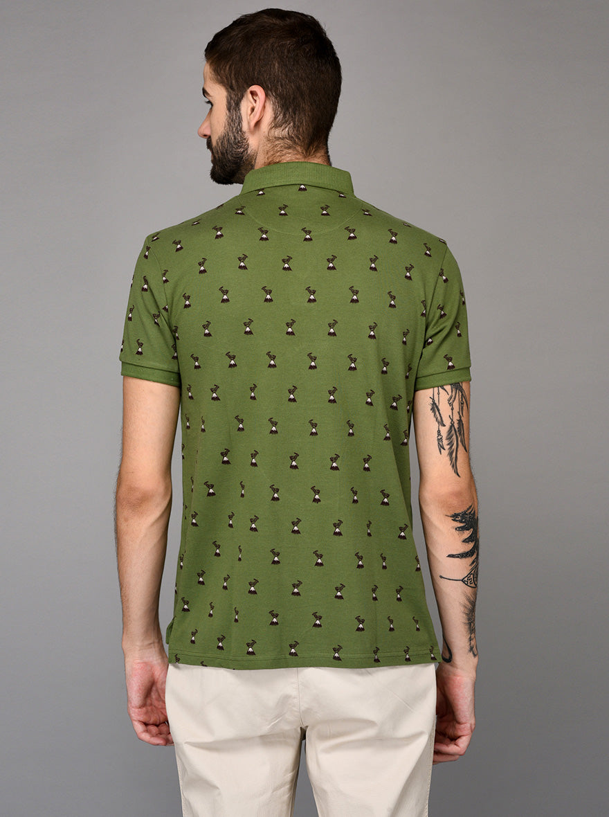 Green Printed Slim Fit Polo T-shirt | JB Sport