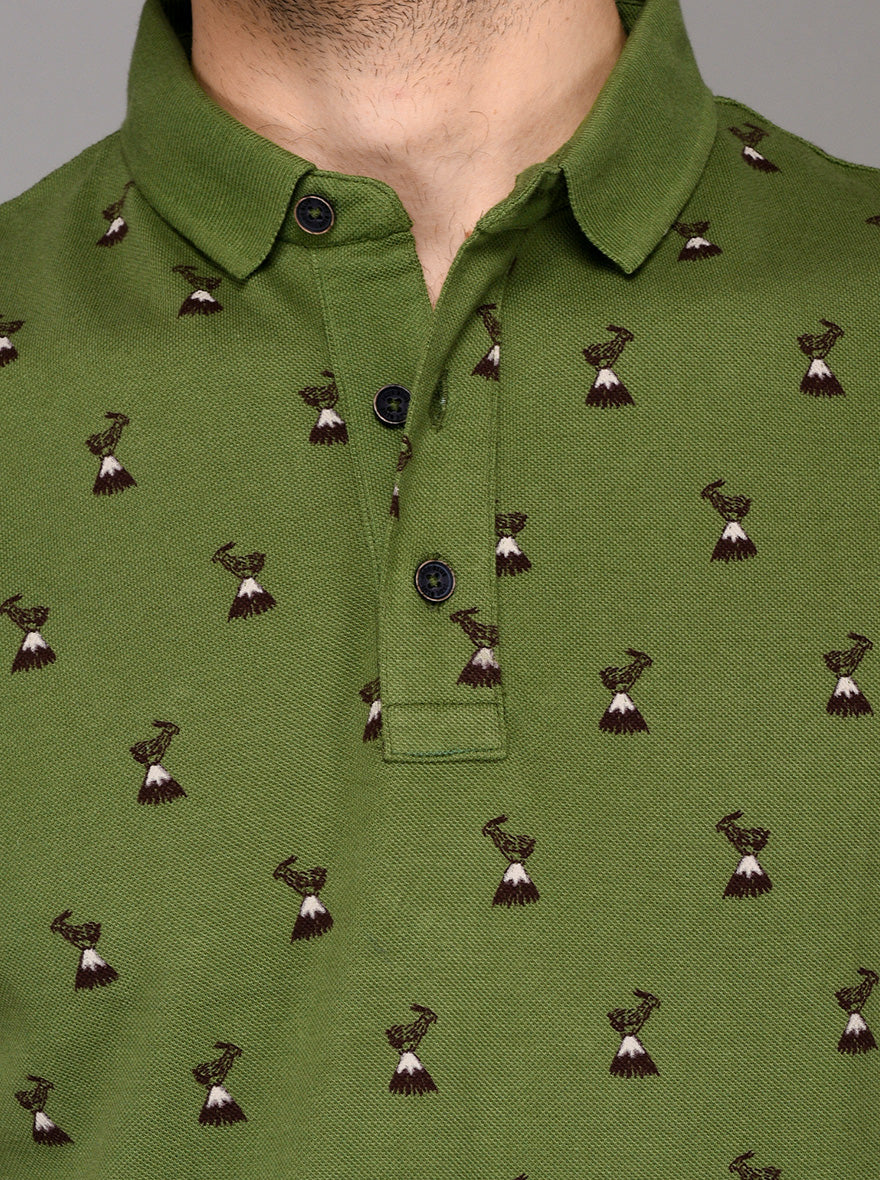 Green Printed Slim Fit Polo T-shirt | JB Sport
