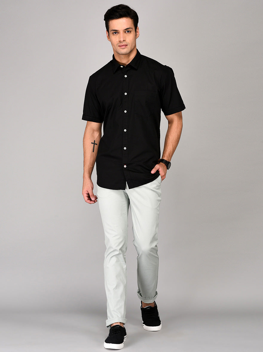 Greenfibre Black Self Textured Regular Fit Casual Shirt