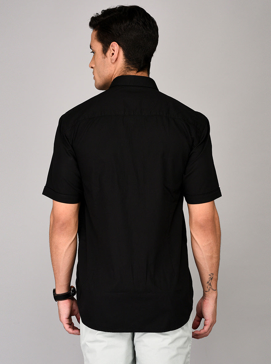 Greenfibre Black Self Textured Regular Fit Casual Shirt