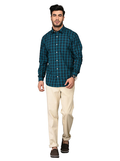 Greenfibre Blue Checked Regular Fit Casual Shirt