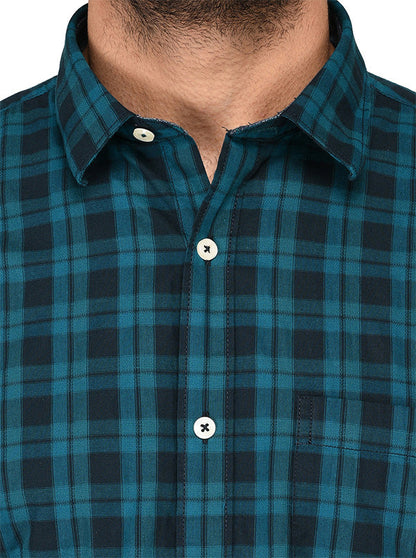 Greenfibre Blue Checked Regular Fit Casual Shirt