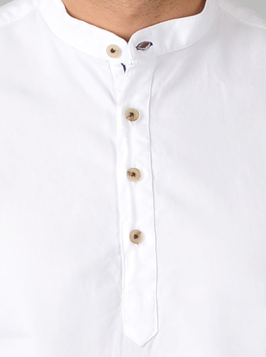 Bright White Solid Slim Fit Short Kurta | Greenfibre