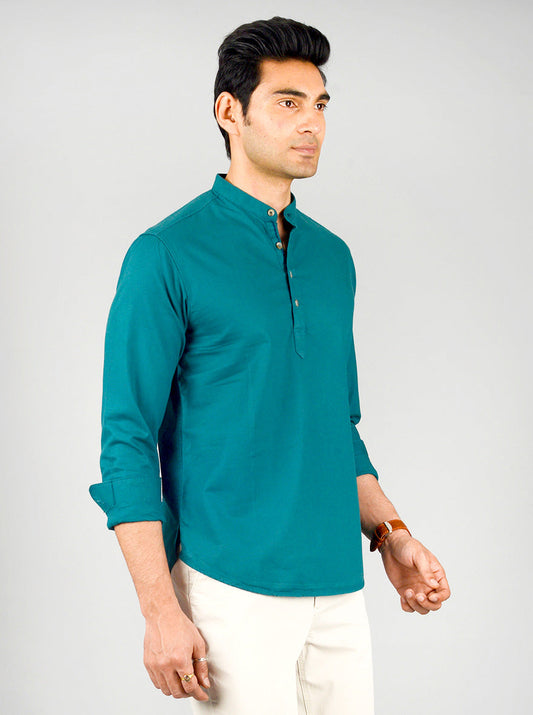 Pine Solid Slim Fit Short Kurta | Greenfibre