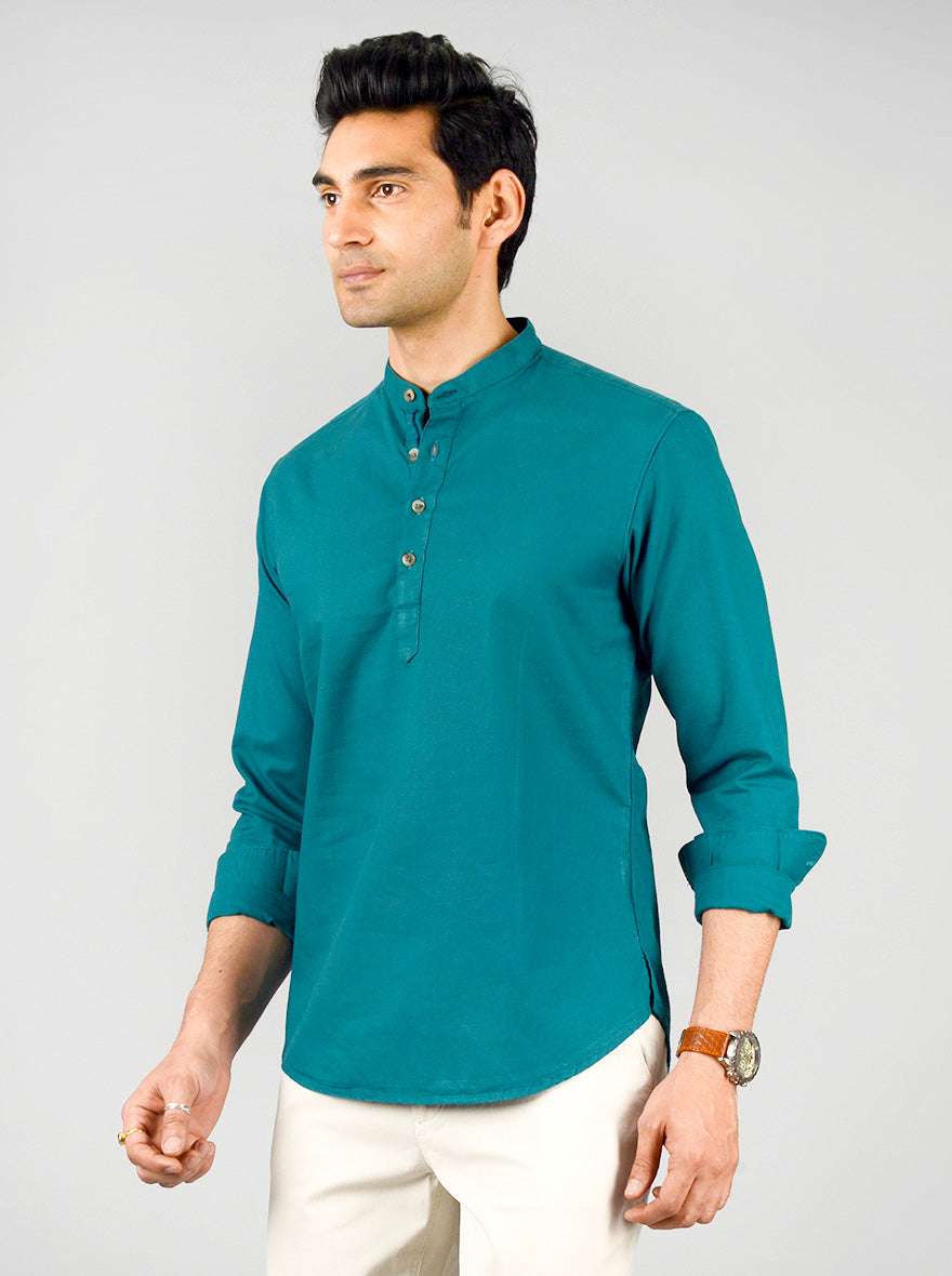 Pine Solid Slim Fit Short Kurta | Greenfibre