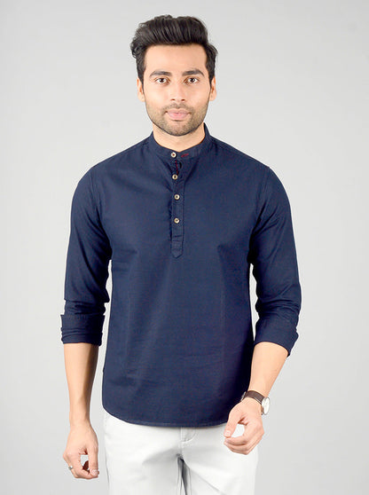 Navy Blue Solid Slim Fit Short Kurta | Greenfibre