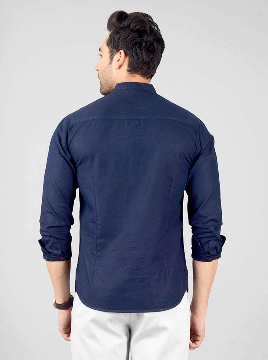 Navy Blue Solid Slim Fit Short Kurta | Greenfibre