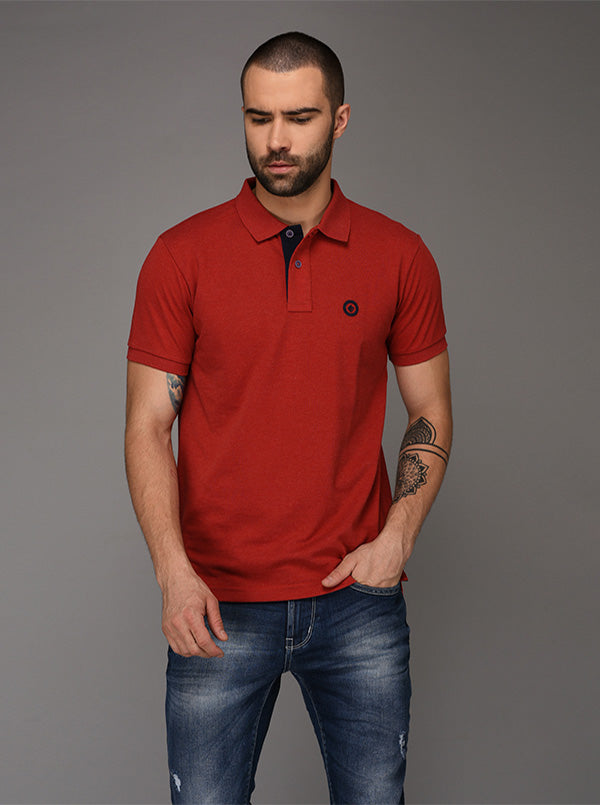 Greenfibre Dark Red Melange Slim Fit Polo T-Shirt