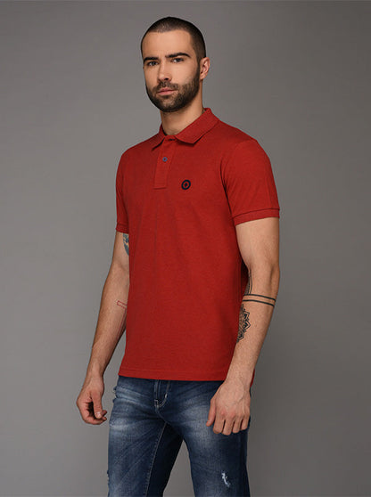 Greenfibre Dark Red Melange Slim Fit Polo T-Shirt