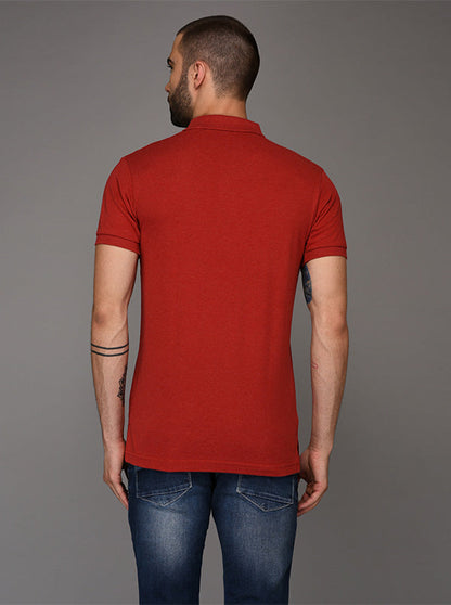 Greenfibre Dark Red Melange Slim Fit Polo T-Shirt