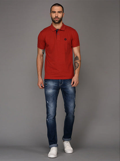 Greenfibre Dark Red Melange Slim Fit Polo T-Shirt