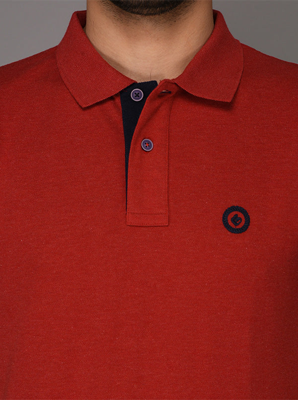 Greenfibre Dark Red Melange Slim Fit Polo T-Shirt