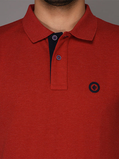 Greenfibre Dark Red Melange Slim Fit Polo T-Shirt