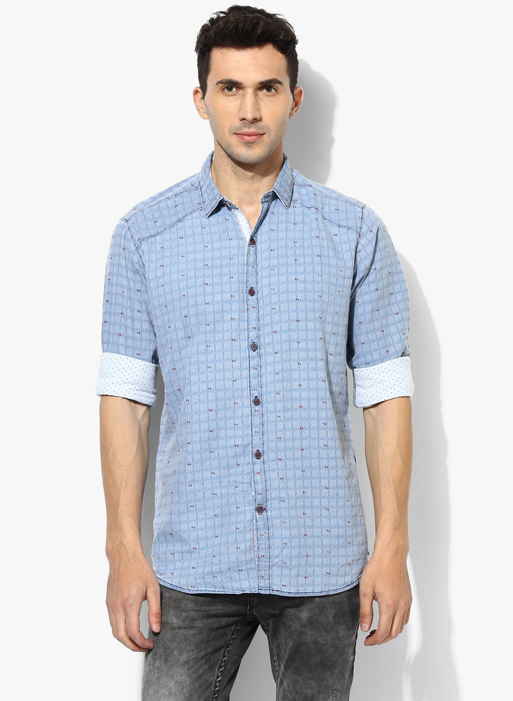 JB Sport Sky Blue Checked Slim Fit Casual Shirt