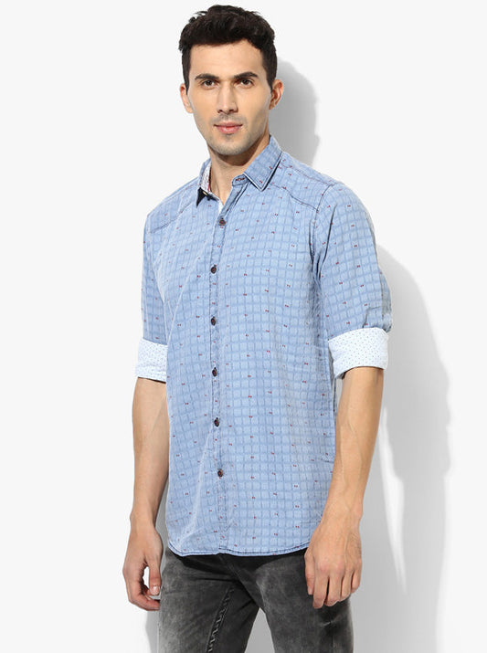 JB Sport Sky Blue Checked Slim Fit Casual Shirt