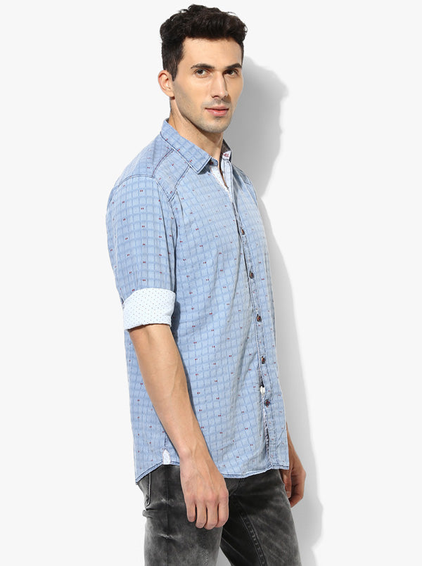 JB Sport Sky Blue Checked Slim Fit Casual Shirt