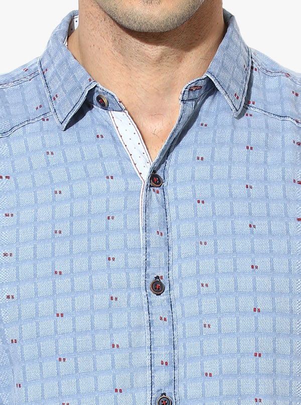 JB Sport Sky Blue Checked Slim Fit Casual Shirt