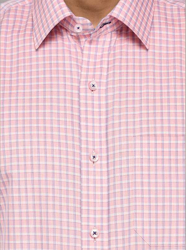 JadeBlue Light Pink & Blue Checked Regular Fit Formal Shirt