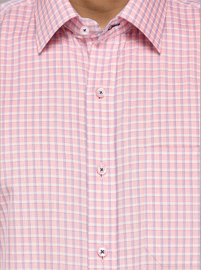 JadeBlue Light Pink & Blue Checked Regular Fit Formal Shirt