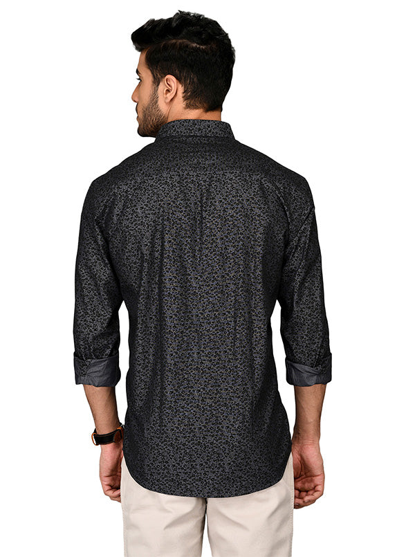 Grey & Black Printed Slim Fit Casual Shirt | JB Sport