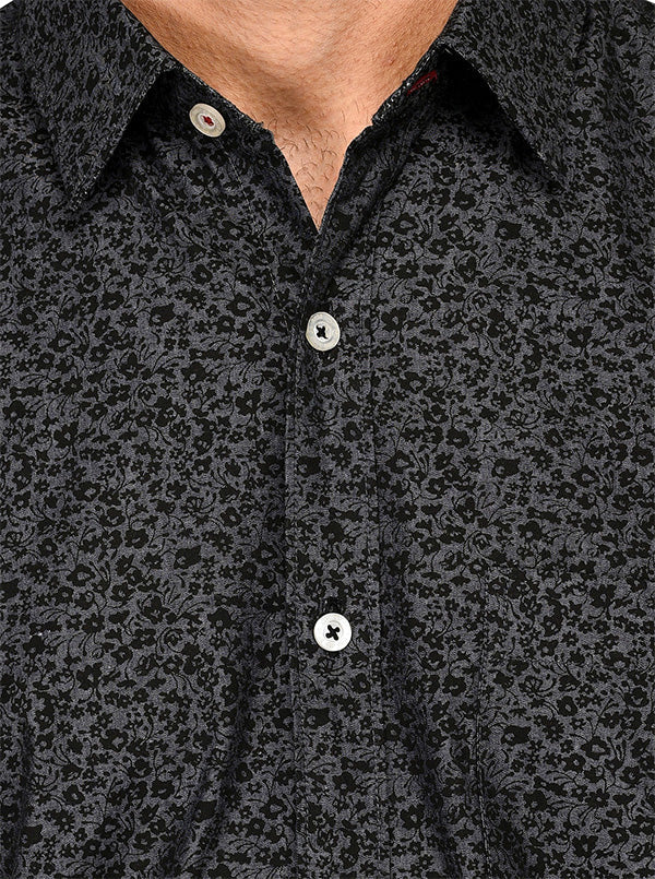 Grey & Black Printed Slim Fit Casual Shirt | JB Sport