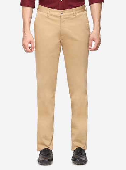 Khaki Solid Super Slim Fit Casual Trouser | Greenfibre