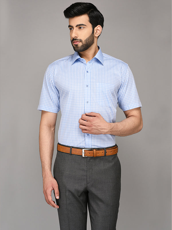 JadeBlue Sky Blue Checked Regular Fit Formal Shirt