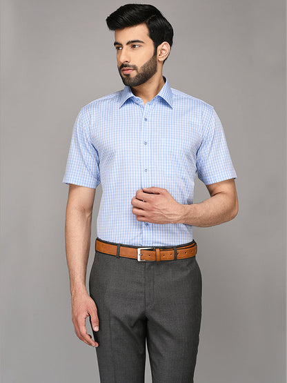 JadeBlue Sky Blue Checked Regular Fit Formal Shirt