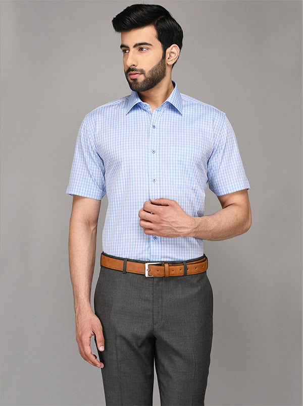 JadeBlue Sky Blue Checked Regular Fit Formal Shirt