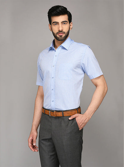 JadeBlue Sky Blue Checked Regular Fit Formal Shirt