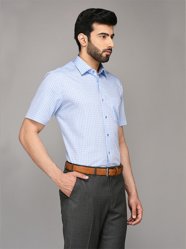 JadeBlue Sky Blue Checked Regular Fit Formal Shirt