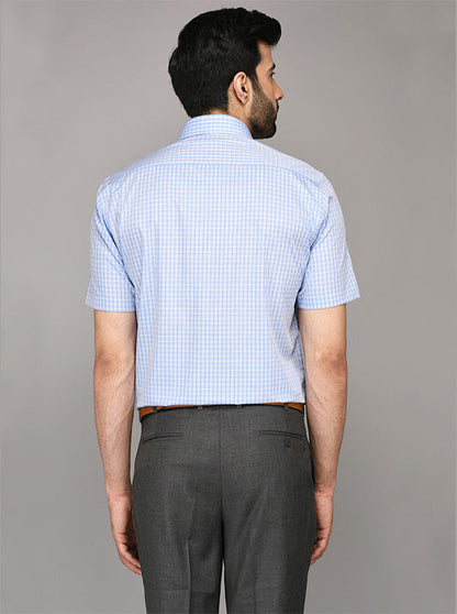 JadeBlue Sky Blue Checked Regular Fit Formal Shirt