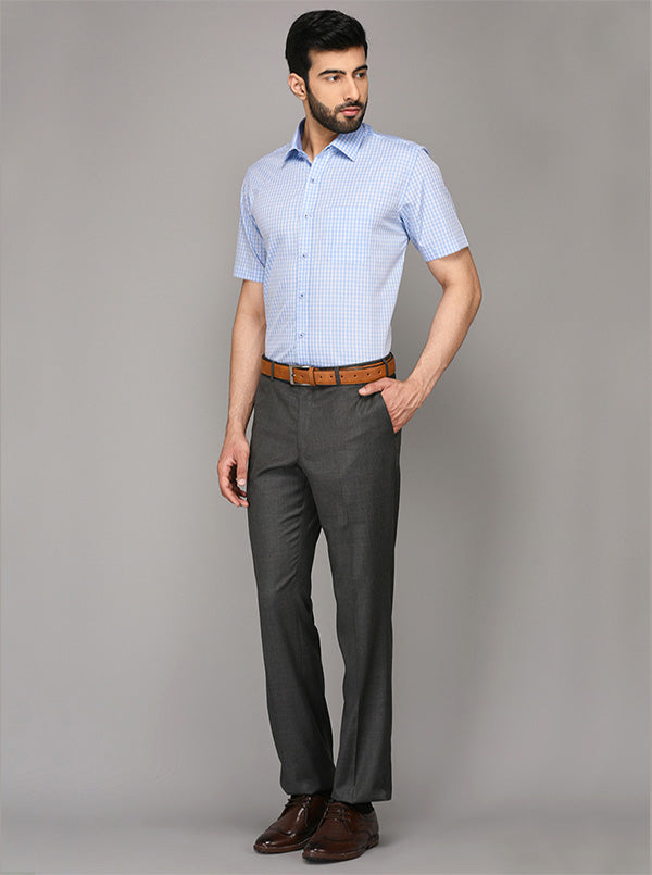 JadeBlue Sky Blue Checked Regular Fit Formal Shirt